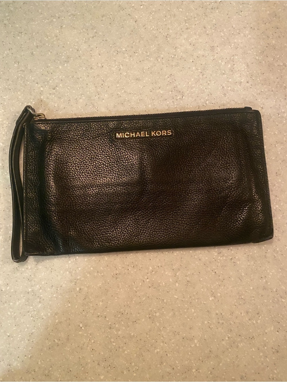 Michael Kors Women’s Black Pebbled Leather Wristlet with Gold Logo